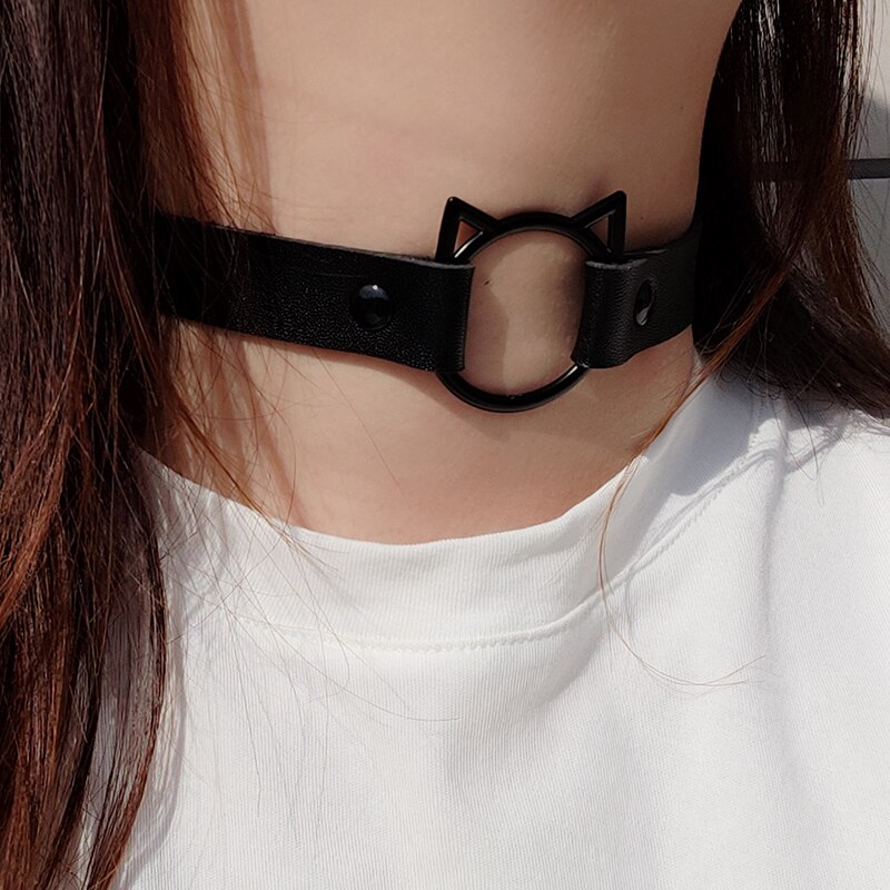 Collar de Punk de Harajuku hecho a mano con forma de animal, gargantilla de piel sintética, Punk, gótico,