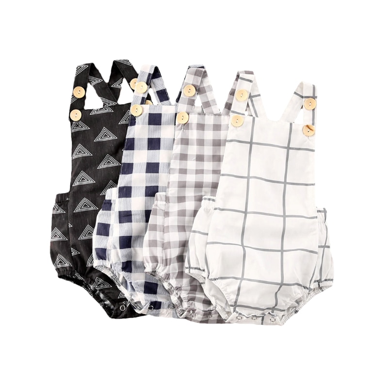 0-24M Baby Baby Meisjes Jongens Bodysuits Plaid Print Mouwloze Zomer Causale Jumpsuits 4 Stijl