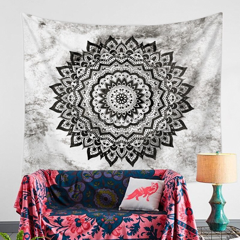 Black Mandala Tapestry Bohemian Mandala Tapestry Gray Marble Gold Blue Wall Hanging Indian Boho Beach Throw Rug Blanket Mattress