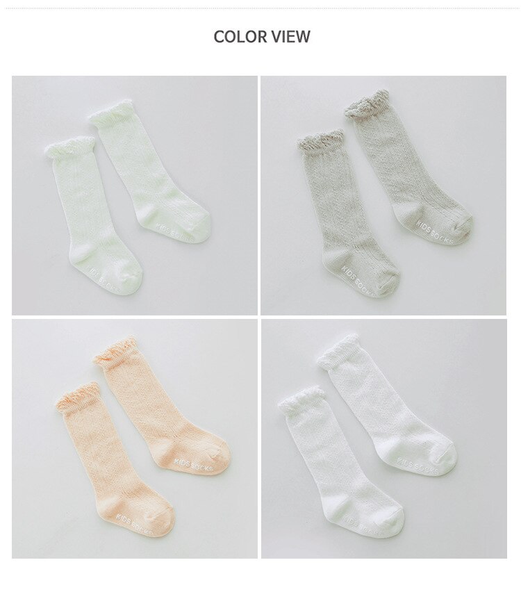 Baby pige sommer stil shift mesh tynde babystrømper blonder løs lim skridsikker baby over knestrømper anti-myg: Grå / 2-4 år