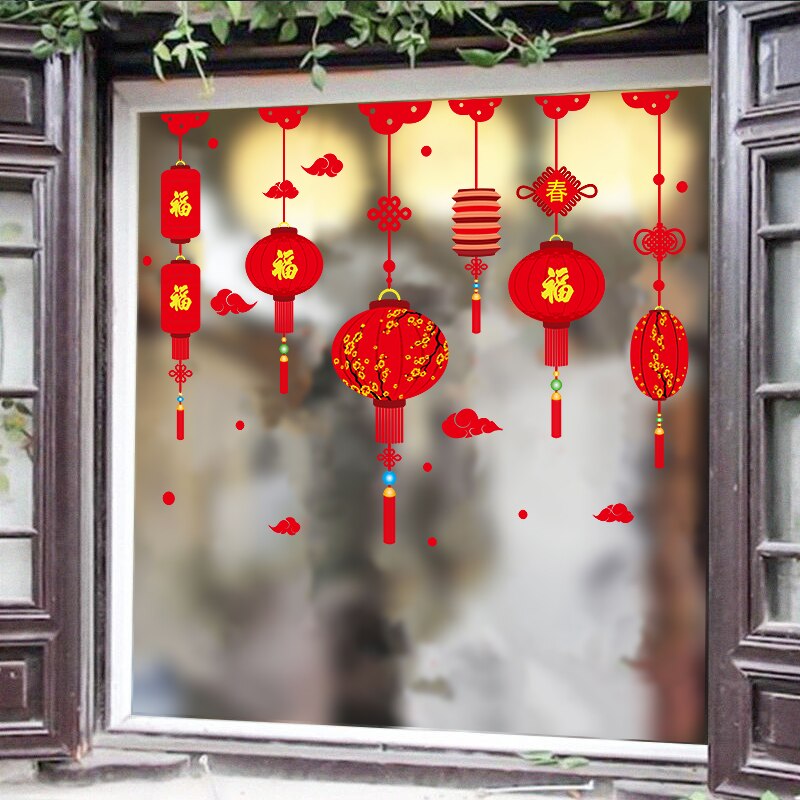 Lantern Wall Decals Chinese Year Decorations PVC Wall Stickers For Home Window Sticker Cloud Decorative Vinyl Wall