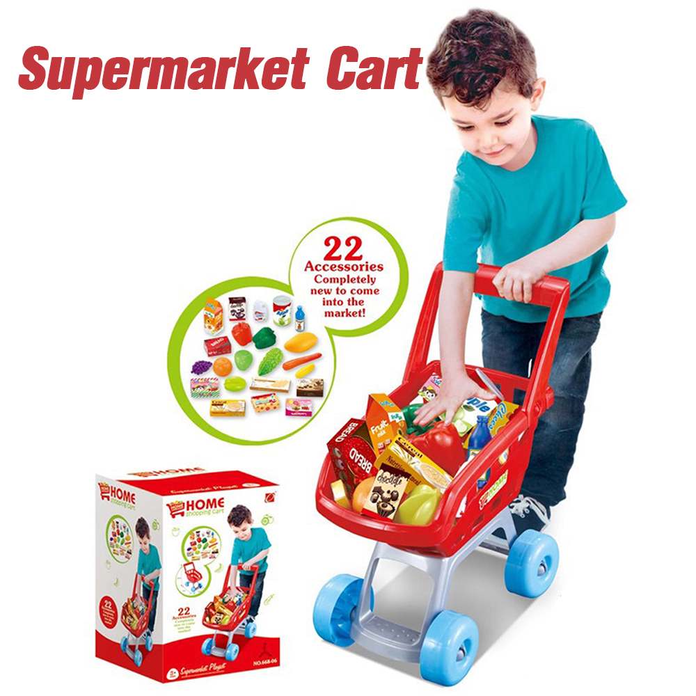 Kinderen Supermarkt Winkelen Boodschappen Kar Speelgoed Met Drank Voedsel Fruit Groente Sets Educatief Speelgoed Voor Kinderen