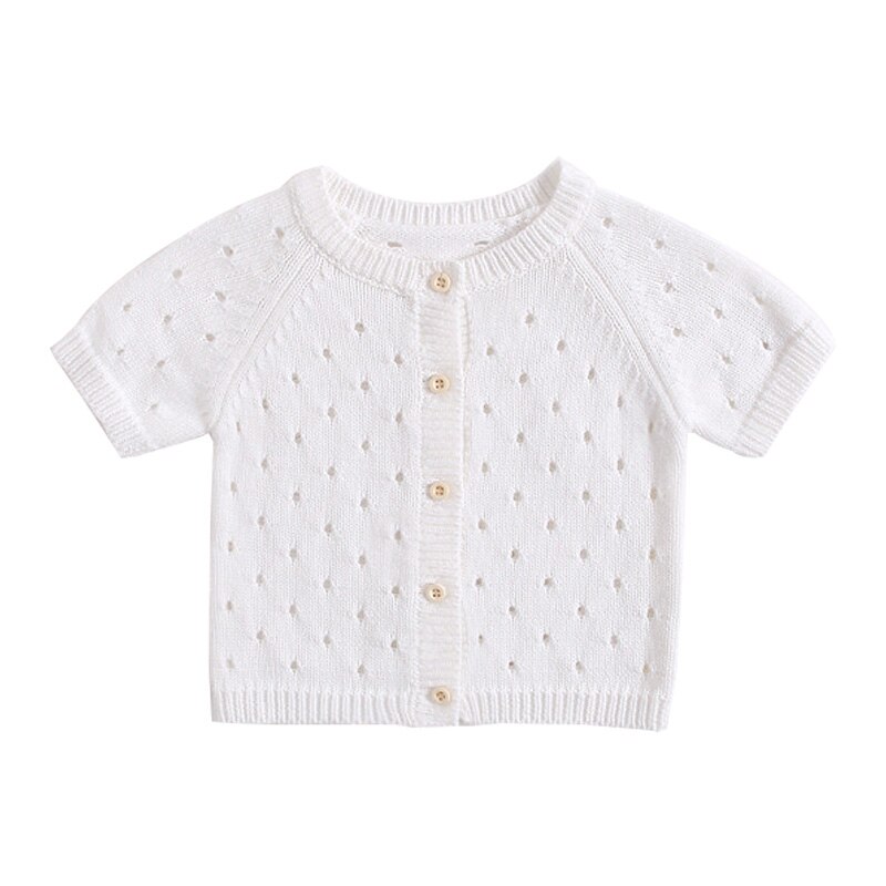Baby sweater til piger strikning cardigan hule ydre jakke spædbarn frakke toddler sweater baby pige tøj efterår sommer: Hvid / 6m