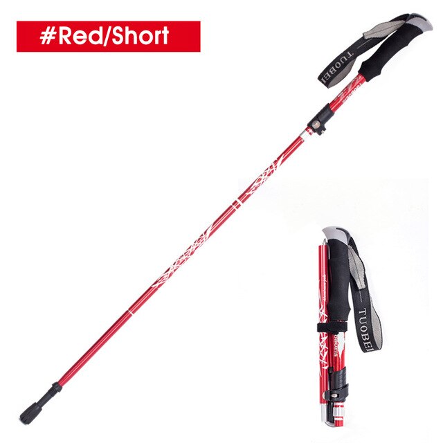 Trekking Poles Folding Hiking Stick Collapsible Hiking Poles Trekking Stick Walking Poles Nordic Walking Sticks: Red Short