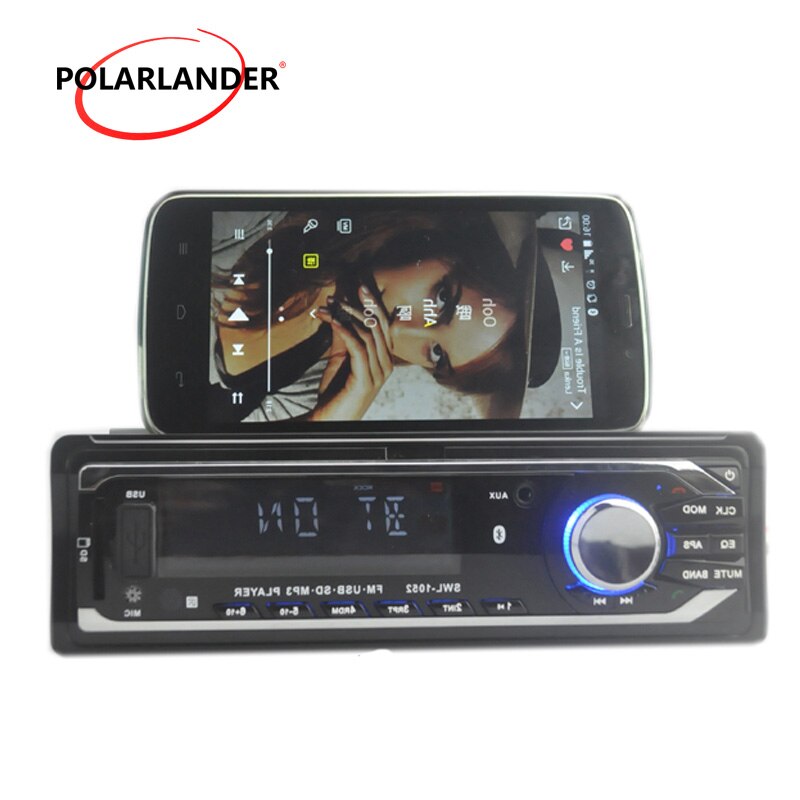 Polarlander-appareil électronique de voiture | 1 din, support de lecteur mp3, Bluetooth/ USB/SD/AUX/autoradio avec télécommande,