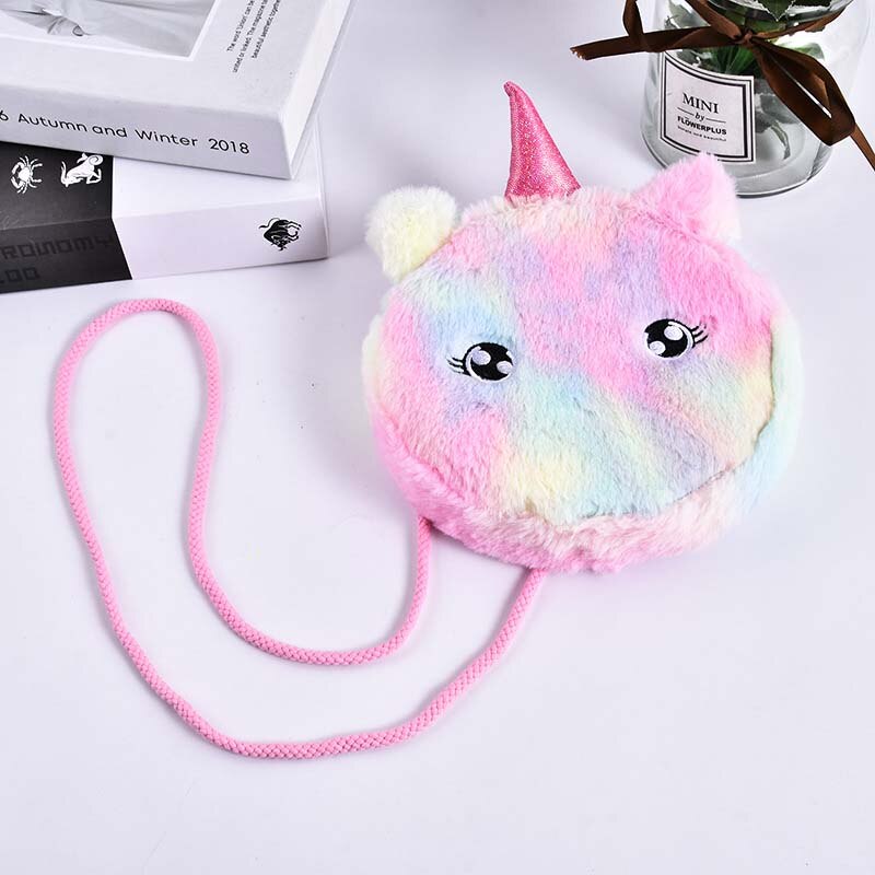 Cute Unicorn Children Plush Coin Purse Girls Good Birthday Children Inclined Shoulder Bag Little Princess zipper Bag: 14