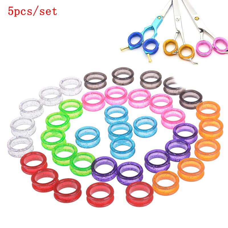 Tijeras anillo colorido de Gel de sílice de pelo tijeras de anillos de barbero, anillo de corte de pelo tijeras círculo tijeras de peluquería 5 unids/set