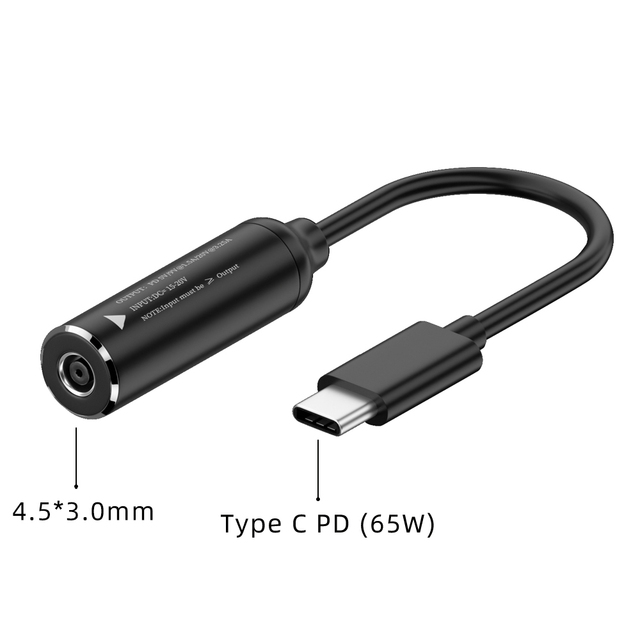 140W 100W DC 4.5X3.0mm to USB C PD Power Adapter Converter Plug for HP Laptop Charger to 5V 9V 20V Type C Fast Charging Cable: Dark Grey