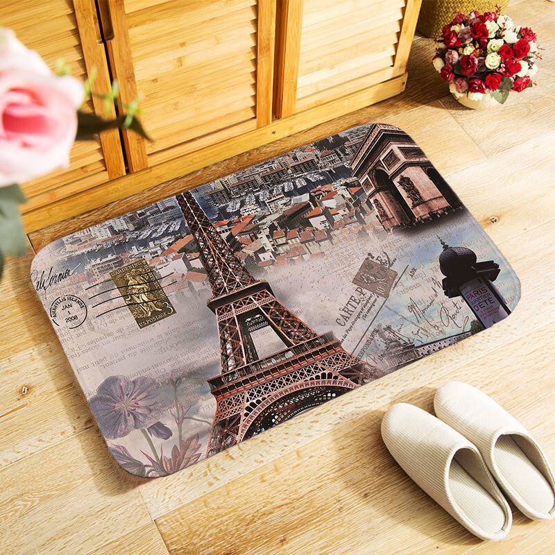 40 x 60cm buitendeurmat, klein vloerkleed voor slaapkamer, keuken, hal, deurmat, antislip, retro, europa, parijs, schilderachtig: Mu 244