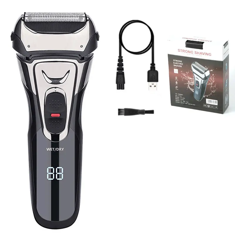 USB Rechargeable Electric Shaver Stainless Steel Shaving Machine Men 3D Triple Floating Blade Razor Shaver Barber Trimmer: Silver