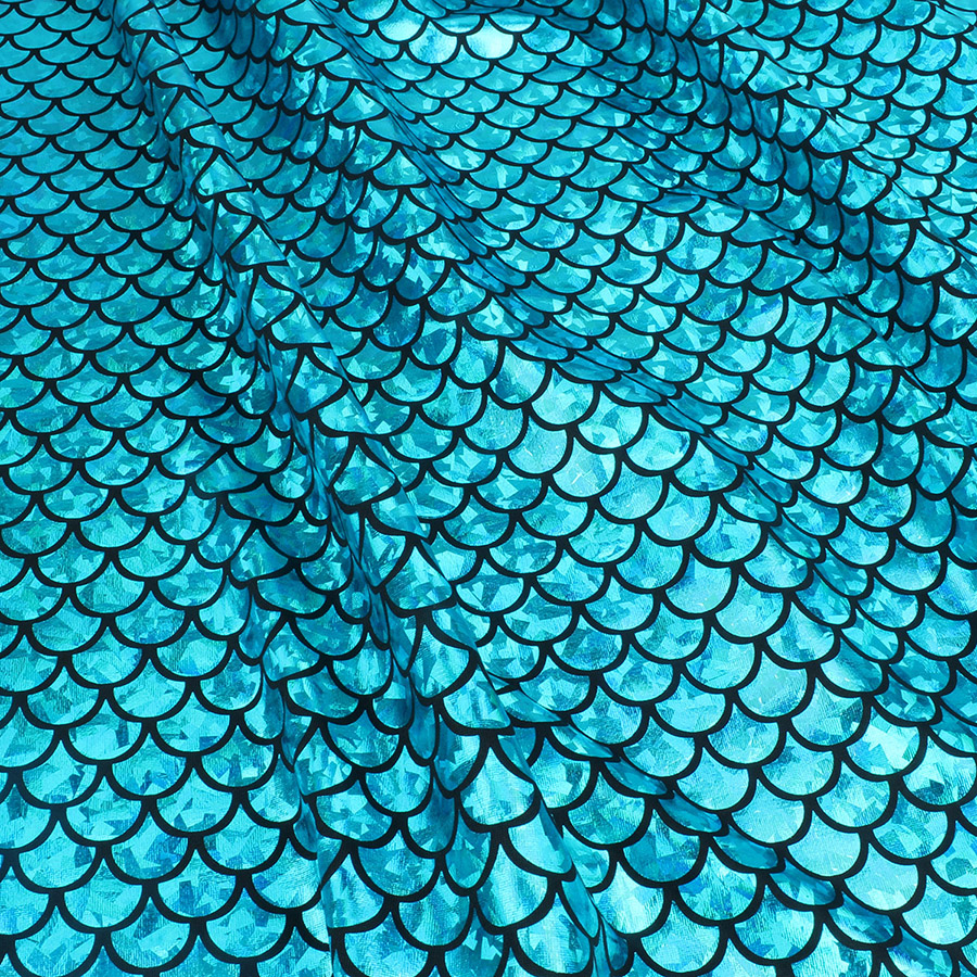 Bañador estampado de sirena de LICRA con holograma brillante, tela elástica de escamas de pescado, traje de baño de bailarina, 60 &quot;de ancho por yarda: Blue
