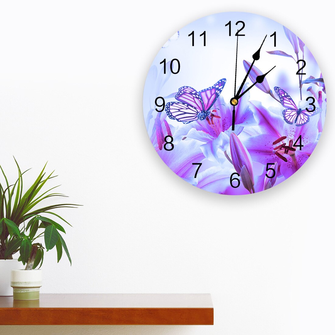 Lila fjäril lilja blomma pvc väggklocka vardagsrum sovrum vägg digital klocka heminredning väggklocka modern