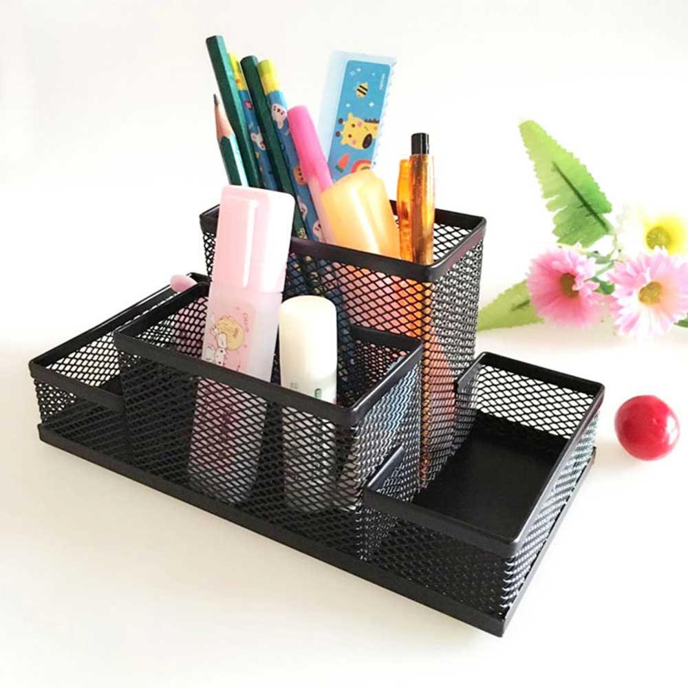 Black Plastic Pen Holder Multifunctional Hollow Makeup Office Student Bucket Box Organizer Boxes Desktop R8D4
