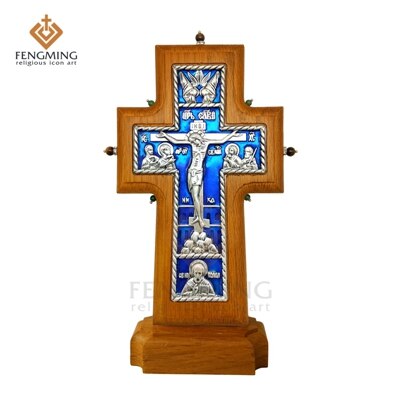 Ortodokse kryds kristne metal krucifiks på egetræ religiøst ikon dåb russere kunst: L