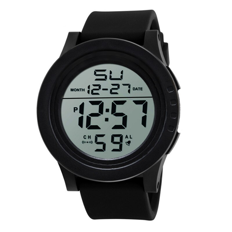 Men's Brand Waterproof LED Digital Electronic Watch Round Quartz Men's Watch Outdoor Sports Men's Electronic Watch#p30: Black