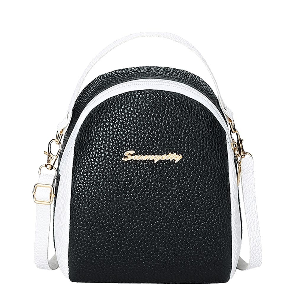 Women Small Backpack Female Letter Purse Mobile Phone Messenger Shoulder Bags Girl Mini Schoolbag Leather Backpacks: Black