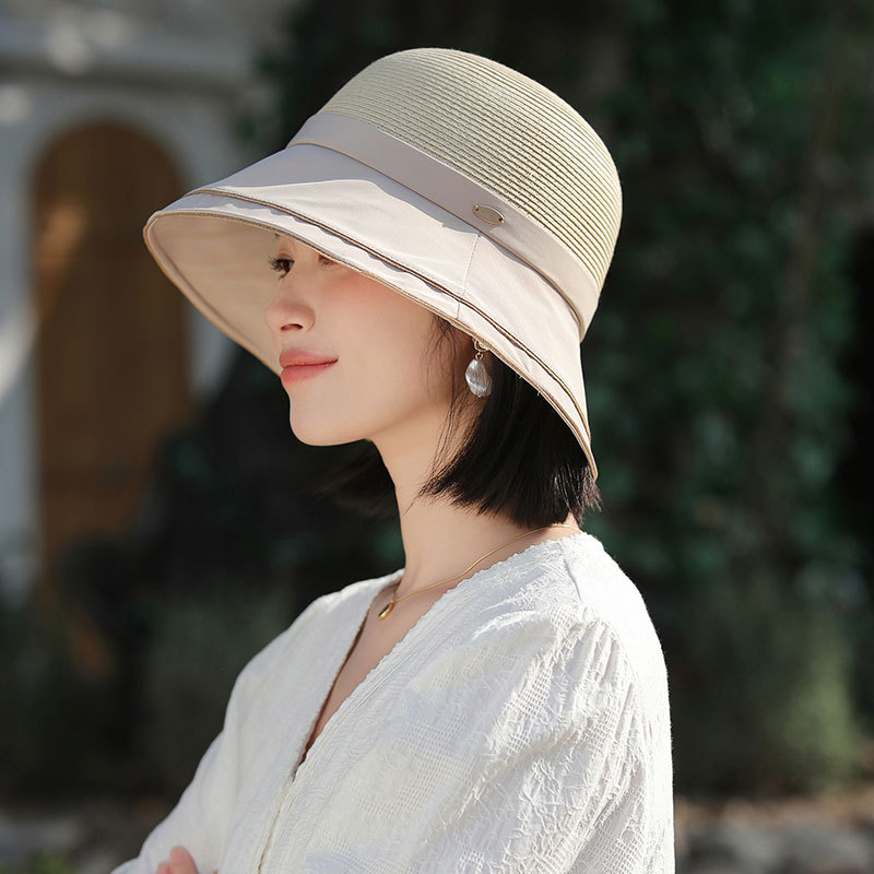 Sombreros de ala ancha para mujer, sombrero de cubo de paja, protección UV, plegable, Panamá, protección solar, visera deportiva para exteriores, vacaciones: Verde