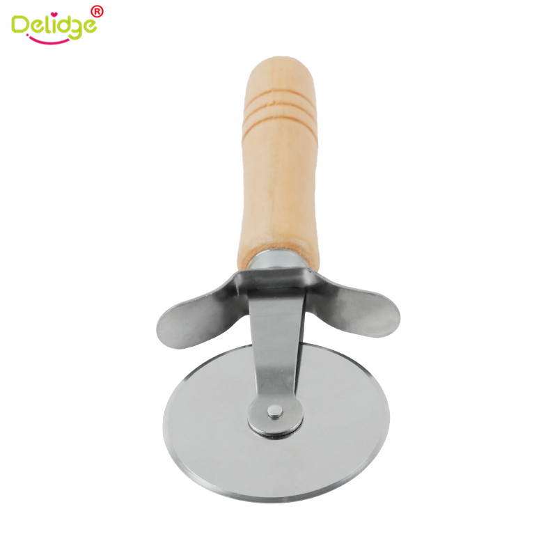 Round Pizza Cutter Stainless Steel With Wooden Handle Pizza Knife Cutter Pastry Pasta Dough Kitchen Baking Tools