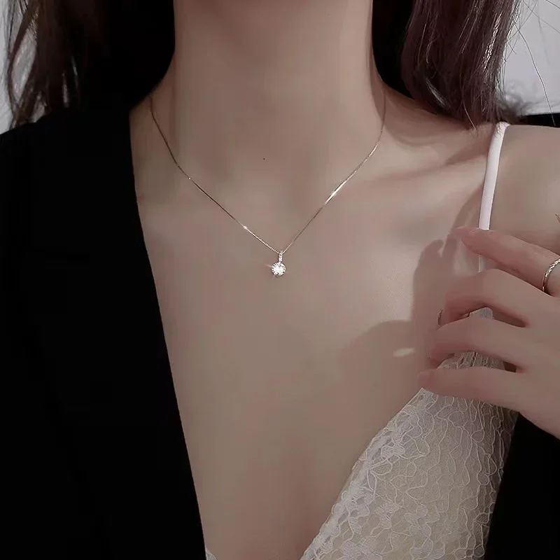 Collar de circón redondo de Plata de Ley 925 a la , Gargantilla con dije de estilo minimalista, colgante, de para joyería fina para mujer