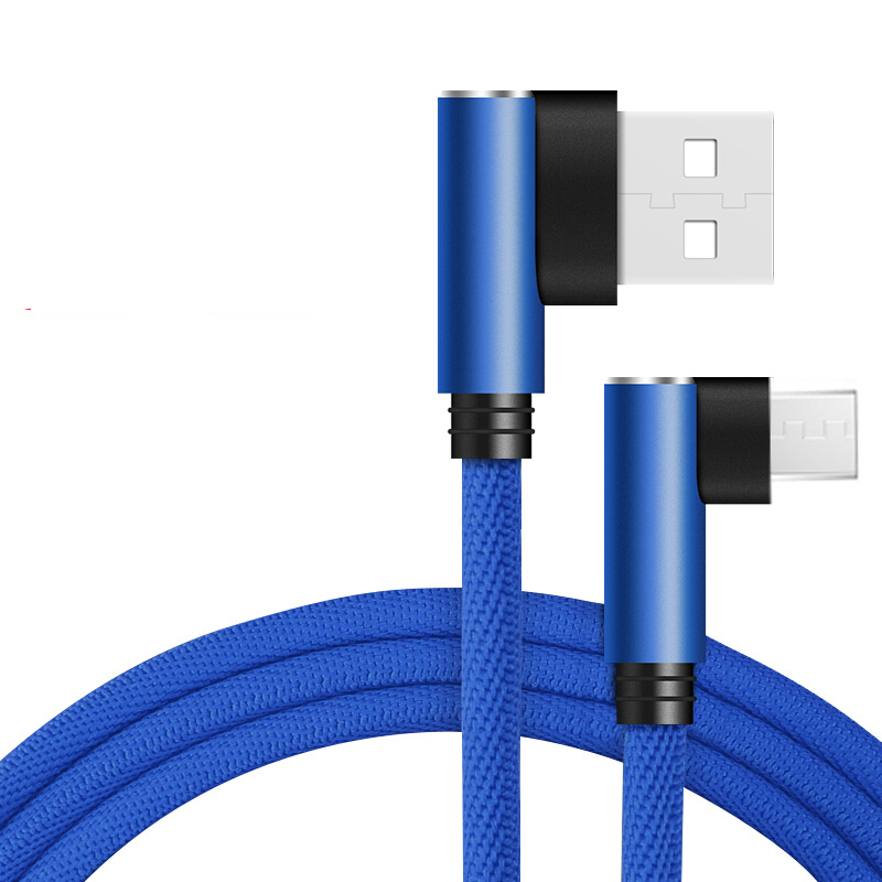 3A Mikro USB Kabel 90 grad Schnelle Ladegerät Für Samsung S6 Huawei Xiaomi Android Telefon Microusb beladen Daten USB kabel: blau / 2m