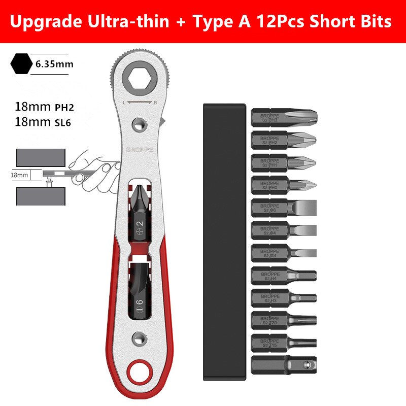 Upgrade 36 Teeth Ratchet Two-way Screwdriver Multi-function Turning Right Angle Screwdriver Set For Narrow Space DIY Hand Tool: With 12Pcs Type A