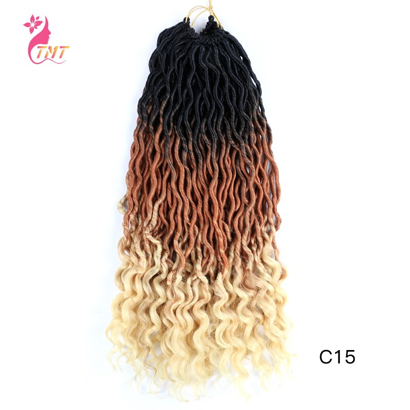 18" Faux Locs Curly Ends Crochet Hair Synthetic River Goddess Locs passion Twist Braiding Hair Extensions Faux Locs Curly Braids: C15