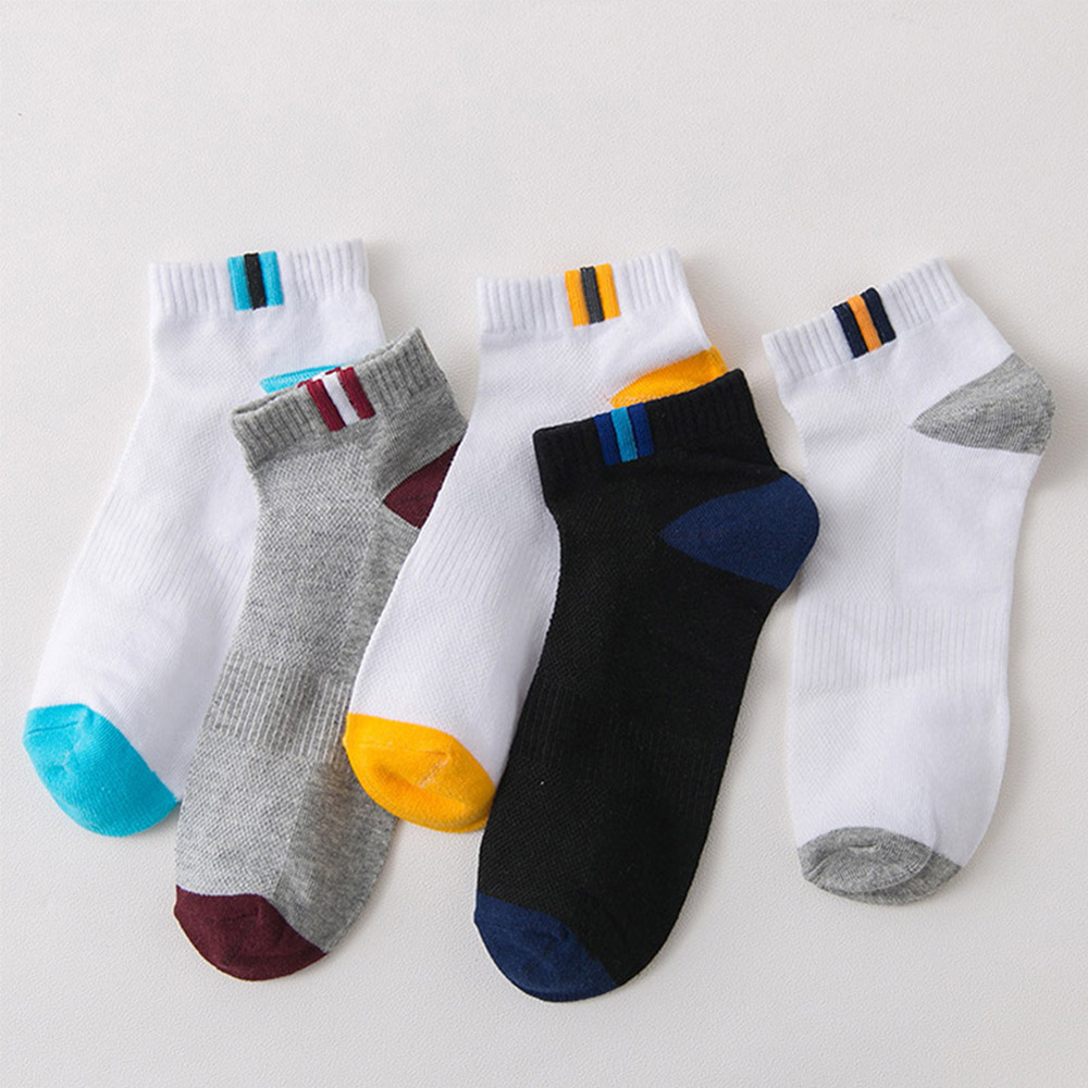 1 Pairs Autumn Summer Men's Short Tube Socks Thin Breathable Mesh Sports Socks Solid Color Patchwork Cotton Ankle Socks