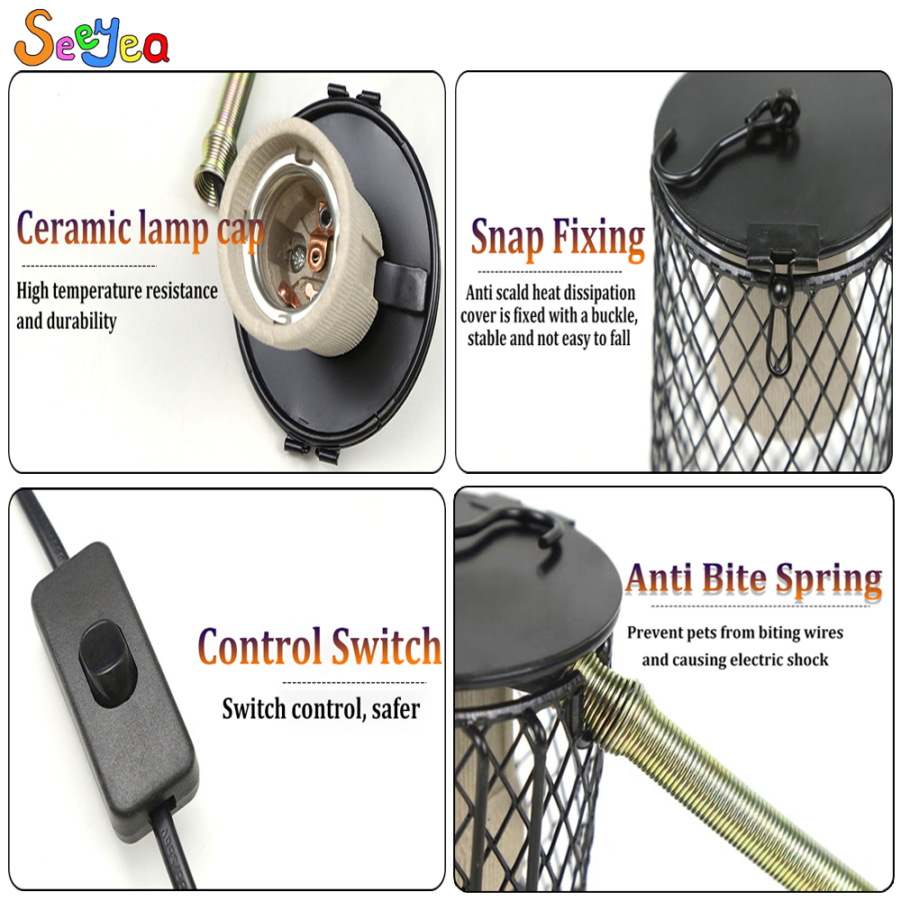animale domestico mantenere caldo lampada riscaldante luce a infrarossi in ceramica con gabbia di sicurezza emettitore lampada di calore tartaruga serpente lucertola riscaldatore forniture per animali domestici