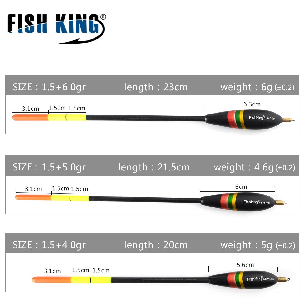 FISH KING-flotador de pesca Bobber de abeto, 5 estilos, tamaño mixto 20cm-26,5 cm, boya de roca oceánica de cobre, aparejos de pesca de carpa: 6111-3pcs