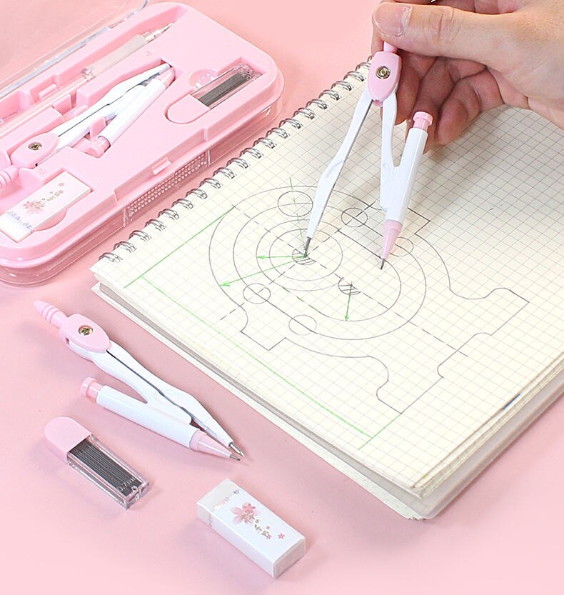 8pcs/set Compasses Ruler Stationery Set Math Geometry Tools for Students To Draw School Office Supplies