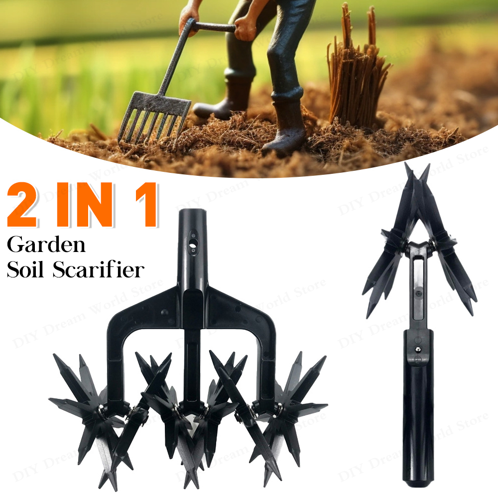 Aerador de jardim 2 em 1, escarificador de solo, jardinagem, cultivador rotativo, ferramenta de arado de solo, ripper de gramado para jardim