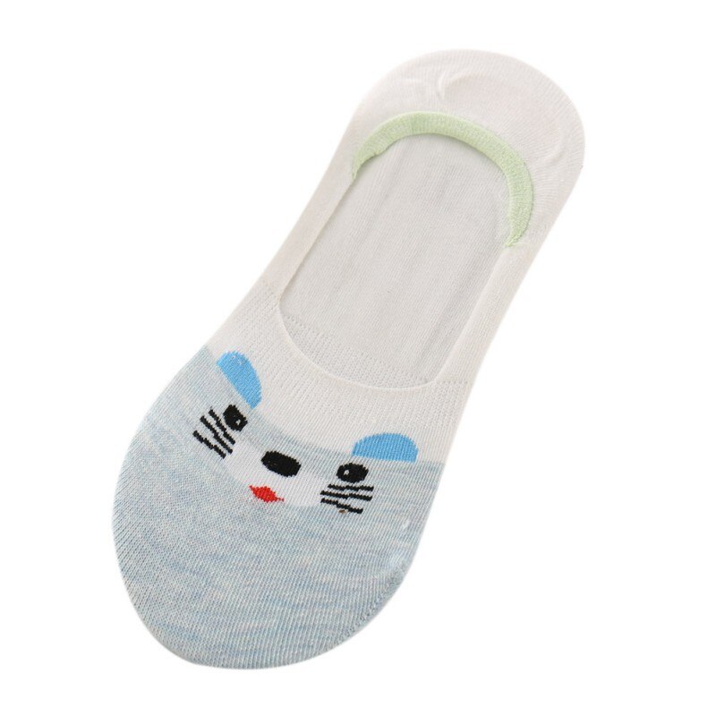 1 Pairs Women Candy Color Small Animal Cartoon Pattern Boat Sock for Summer: L