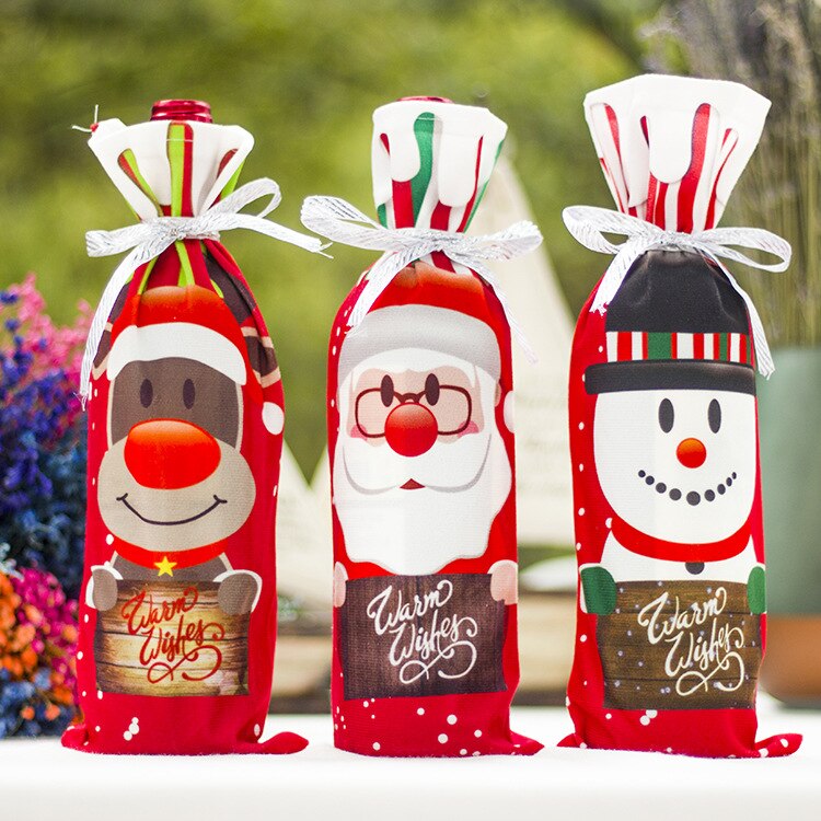 1pc rødvinsflaske dækposer dekoration hjemmefest julemand juleindpakning jul glædelig jul dekoration  qa 247