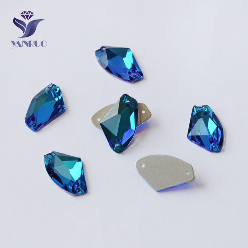 Yanruo 3256 Galactische Blauwe Zirkoon Naaien Op Stenen Steentjes Genaaid Glass Crystal Stenen Voor Trouwjurk Kleding: 12x19mm 24Pcs