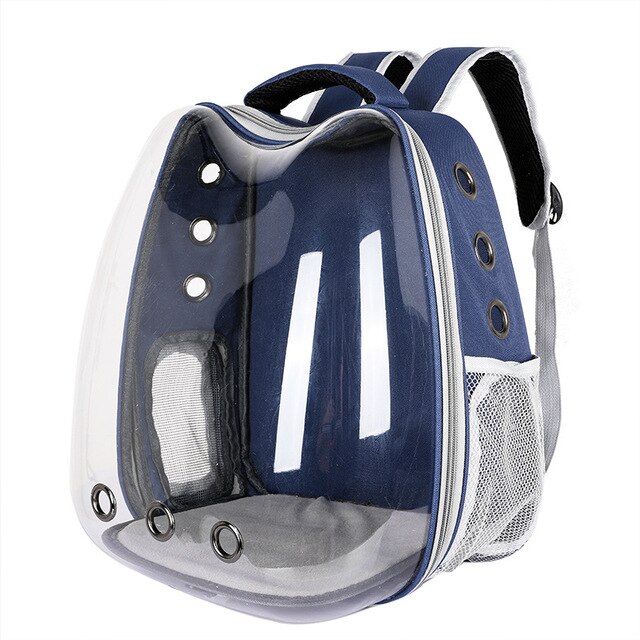 Cute Cat Carrier Bag Breathable Transparent Small Pet Carrier Dog Cat Backpack Outdoor Travel Pet Carrying Space Capsule: Blank Blue