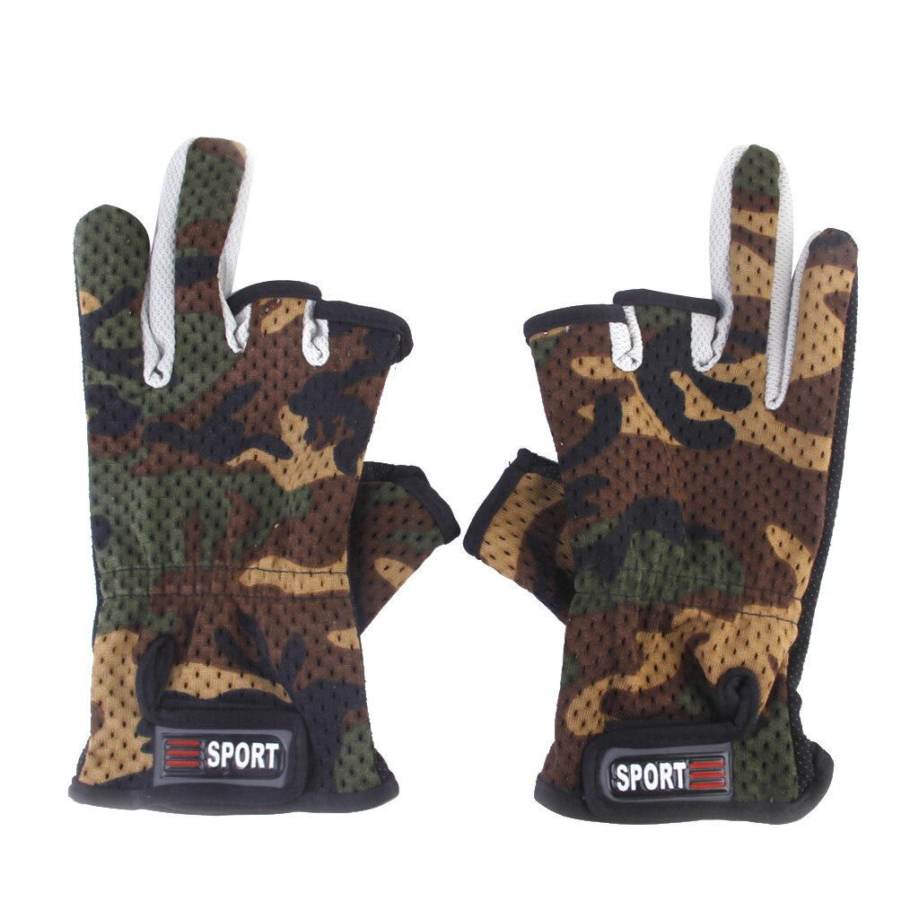 Magideal Outdoor Sport Vissen Handschoenen Antislip Wrijving Palm Sneldrogende Ademend 3 Low Cut Fingers Handschoenen-camo