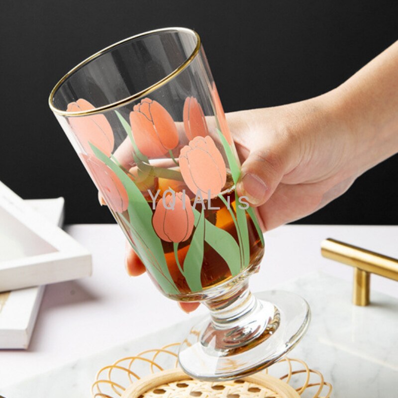 4 stiler japansk koreansk stil hvit blomst tulipan vinglass rød blomst gylden munn whisky dessert kopp ins drikkesett