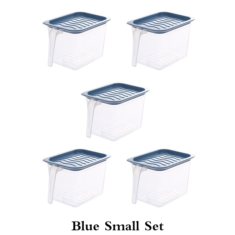 Kitchen Food Container Transparent Storage Box With Handle Refrigerator Drawer Organizer Plastic Fridge Storage Bin Containers: Blue-s-set