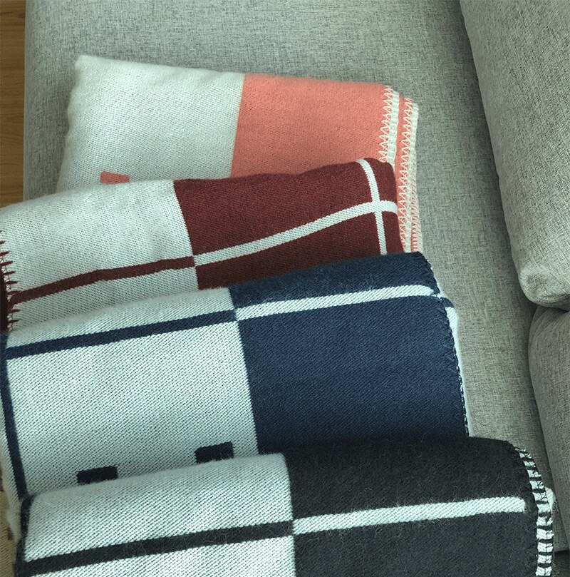 Couverture Plaid H en cachemire tricotée, châle en laine douce, châle, Portable et , canapé-lit, polaire, Cape de , 135x170cm