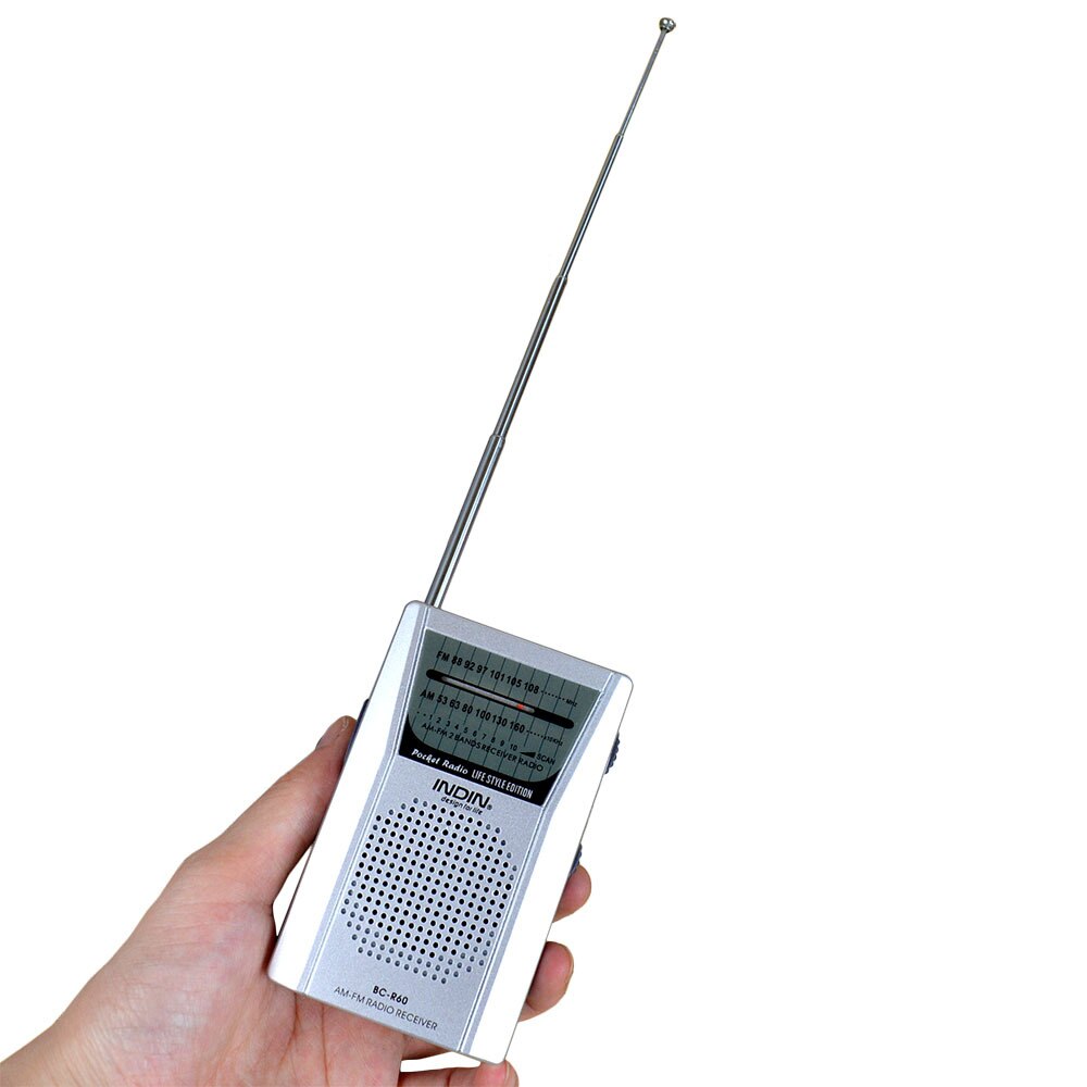Radio de bolsillo con antena telescópica para exteriores, Mini receptor de Radio AM/FM, altavoz de 3,5mm, auricular incorporado, BC-R60