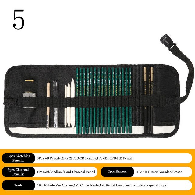 Sketch Pencil Set Sketching Drawing Kit Wood Pencil Bags Students Drawing Art Supplies Office Stationery: 5
