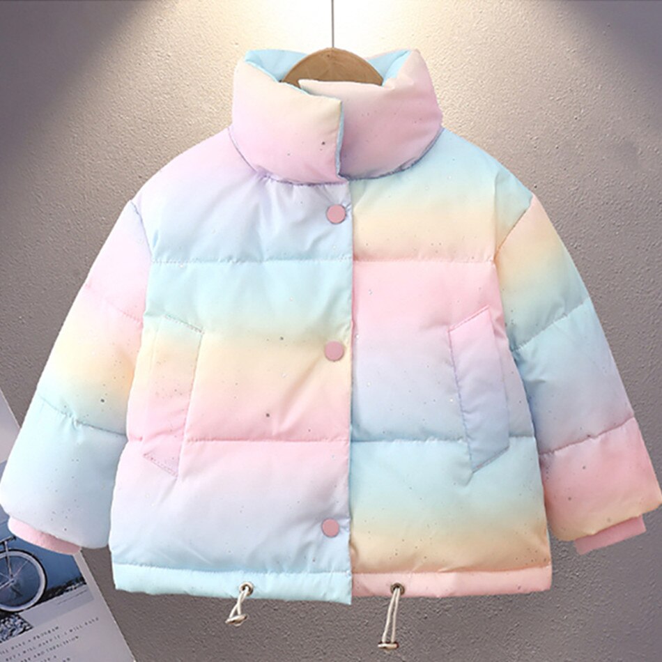 Roupas da menina do bebê 2-8 anos de idade inverno acolchoado jaqueta quente jaqueta moda das crianças gola alta jaqueta meninas colorido