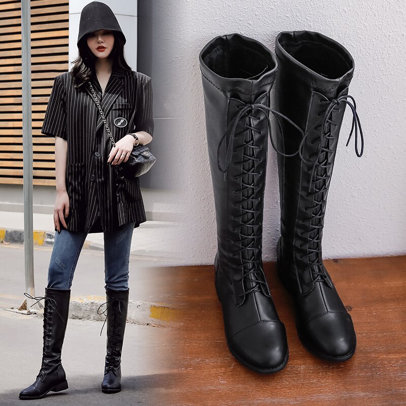 MBR FORCE Spring Autumn Women Shoes Casual High Top Long Boots Lace-Up Comfortable Cool Girl female Boots Sneakers Size 34-43