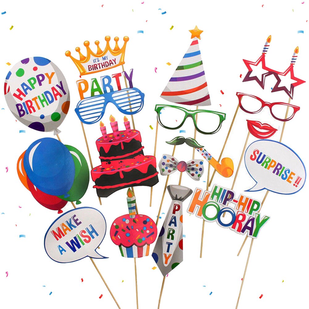 18pcs/set On A Stick Party Photobooth Dress Up Moustache Weeding Photography Kit Background Happy Birthday Photo Props