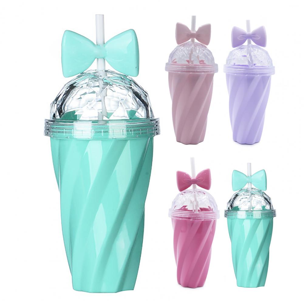 Tasse à eau torsadée avec nœud papillon pour filles, 380ml, en paille, de couleur vive, pour activités de plein air