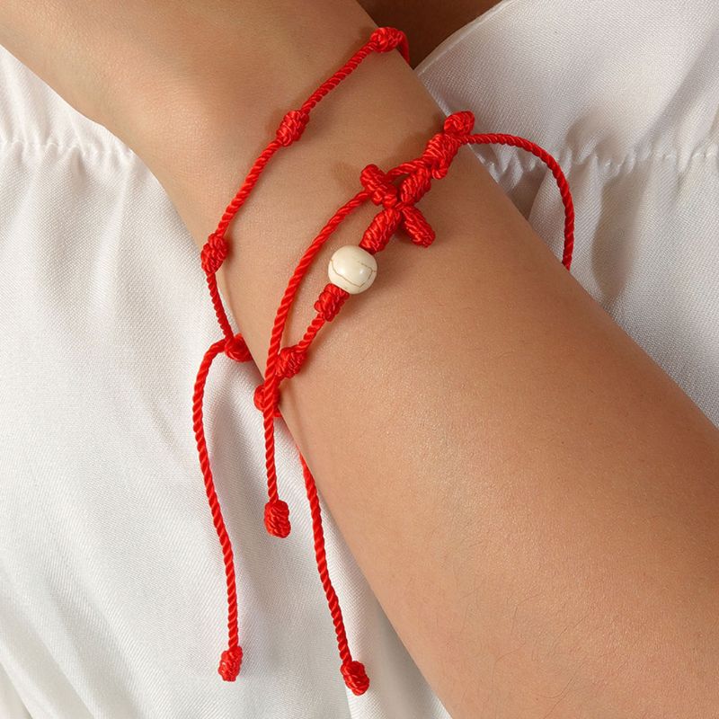 2Stck 7 Knoten rot Schnur Armbinde für Schutz Bösen blick Gute Glück Amulett für Erfolg Wohlstand Freundschaft Armbinde Für frauen