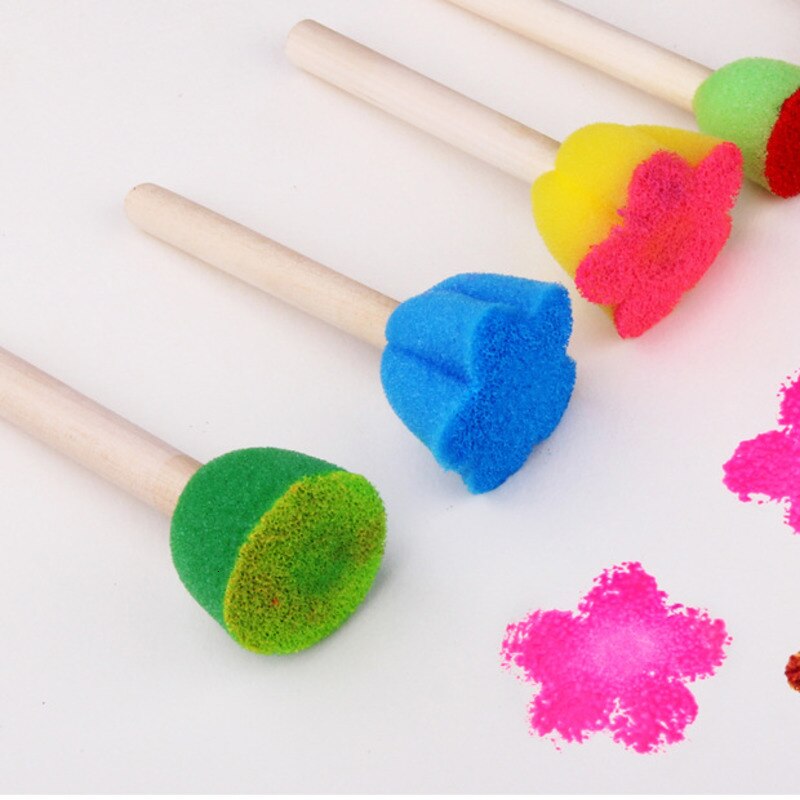 5PCS Children&#39;s DIY Painting Tool Color Mini Sponge Brush Seal Opp Bag Packaging Colorful Sponge Wooden Handle Handmade By Baby