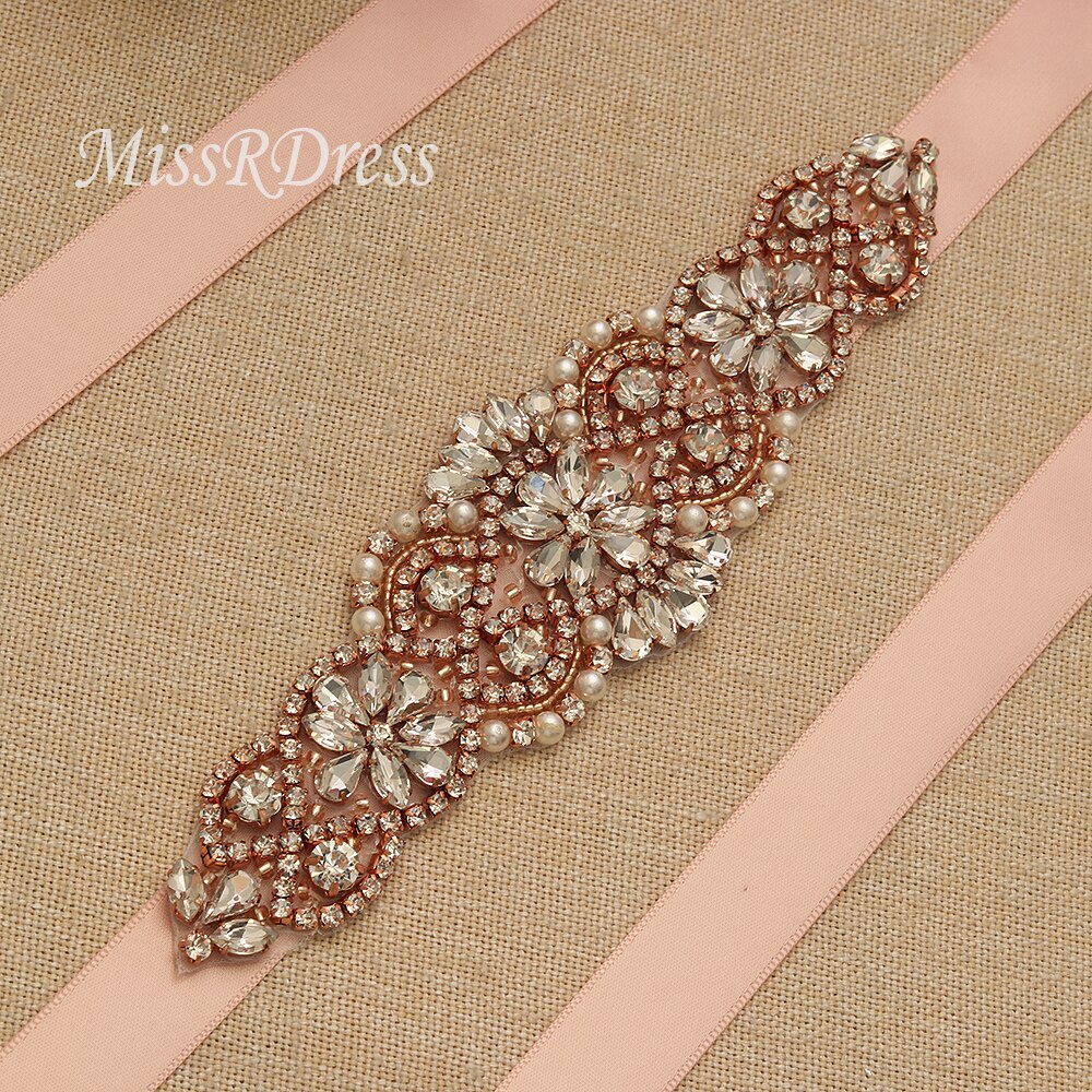 Missrdress brudekjole bælte krystal bælte rosa guld rhinestones krystal perler brude sash til brudekjole brude bælte  jk837