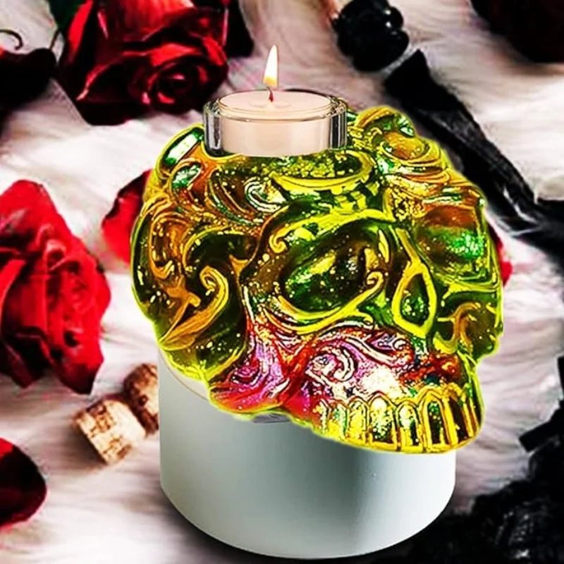 Boîte de rangement tête de mort en résine, grands moules à bougies tête de mort 3D pour élection, résine xy, porte-pinceau de maquillage tête de mort, moules en silicone pour résine Ca