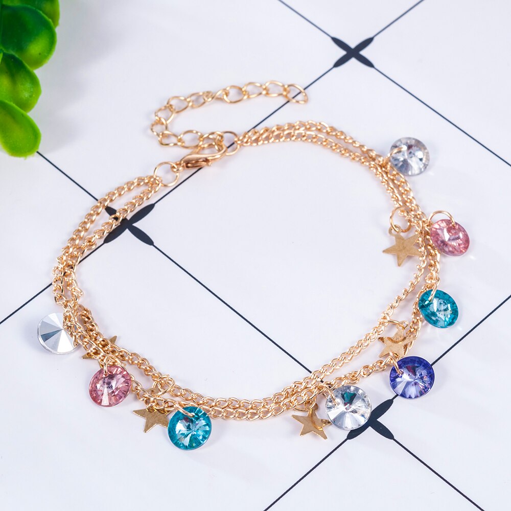 Conjunto de tobilleras estrella multicapa sencilla moderna para mujer, hecha a mano Vintage tobillera, pulsera para tobillo en la pierna, joyería para en la playa y el océano